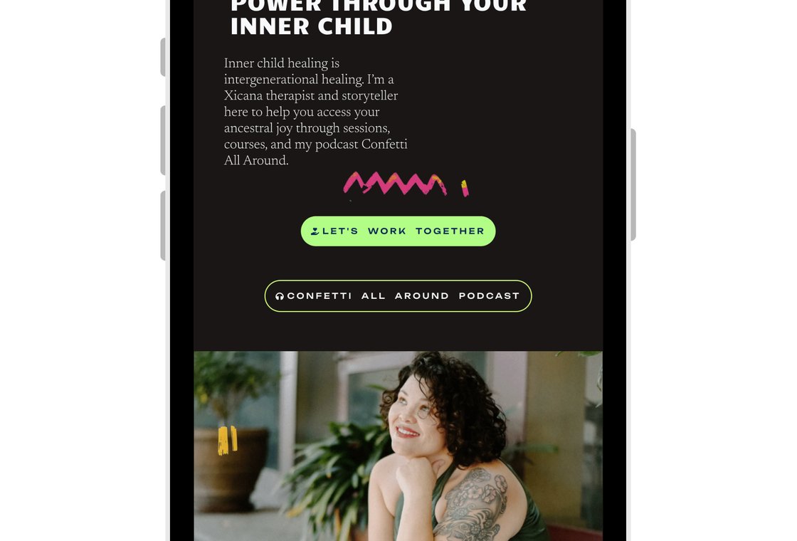 Rooted in Reflection shown on mobile with Xicana-inspired design